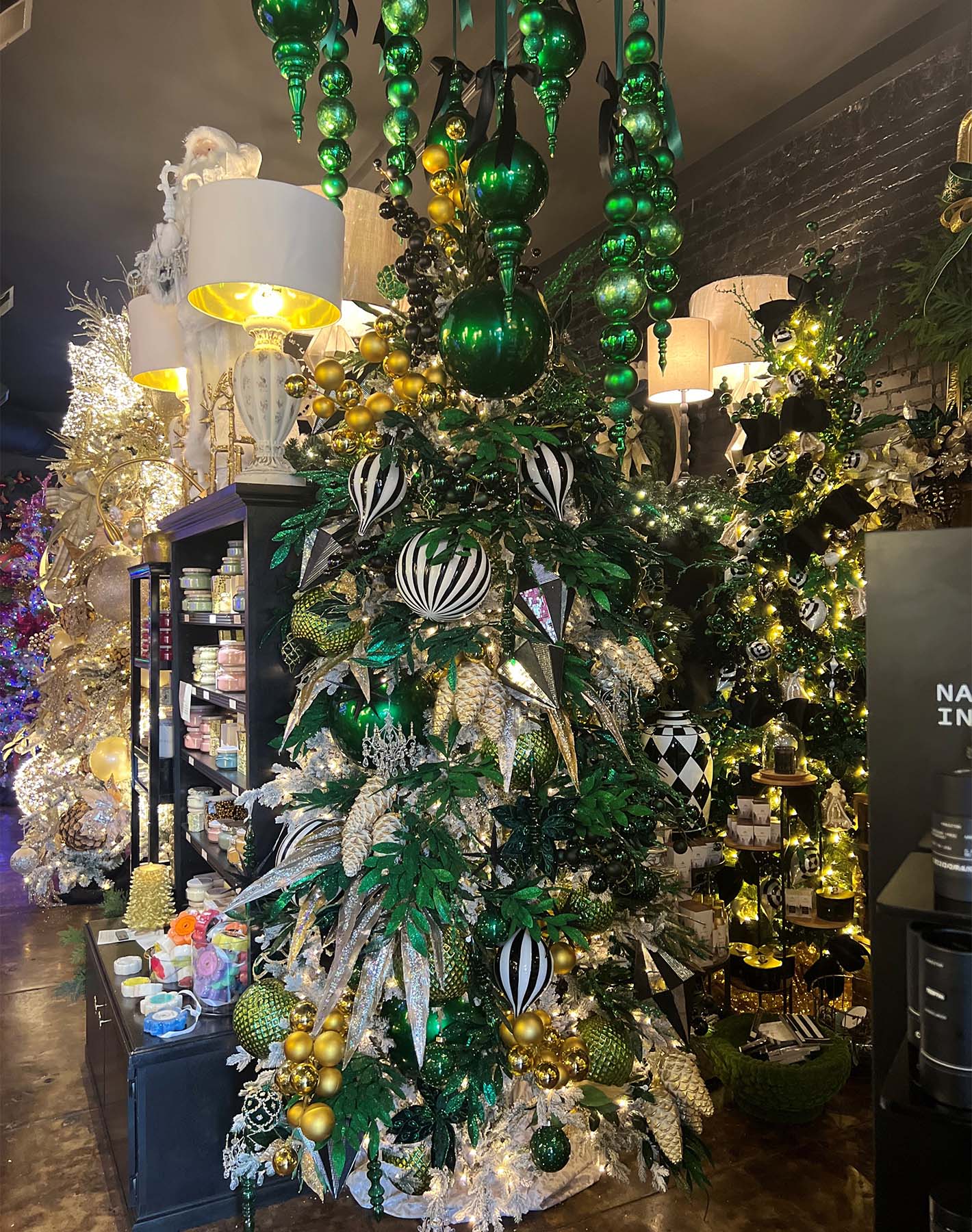 Floor-to-ceiling holiday displays at Tiger Lily Flowers & Gifts
