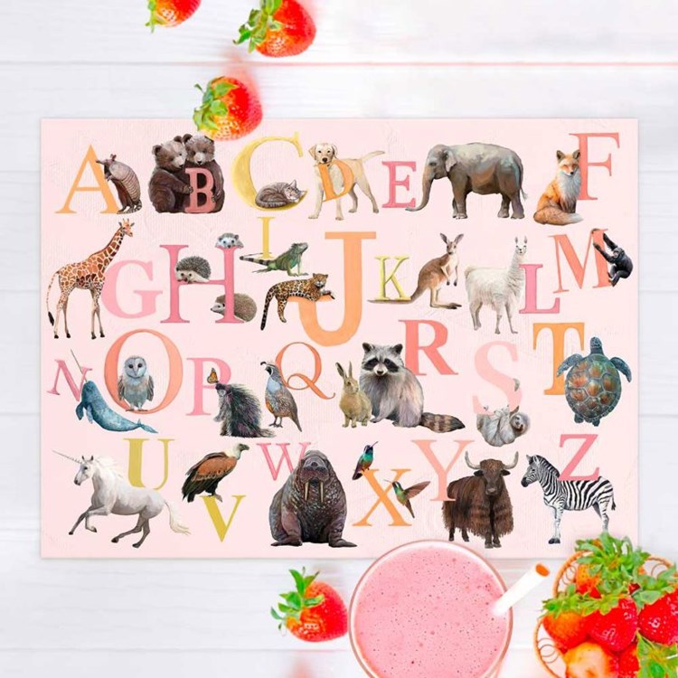 Our Animal Alphabet - Pink, Vinyl Placemat (RTS) | Ivystone Our Animal Alphabet - Pink, Vinyl Placemat (RTS) | Ivystone
