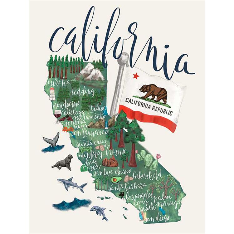 State Map California, Canvas Wall Art 14x18 Ivystone