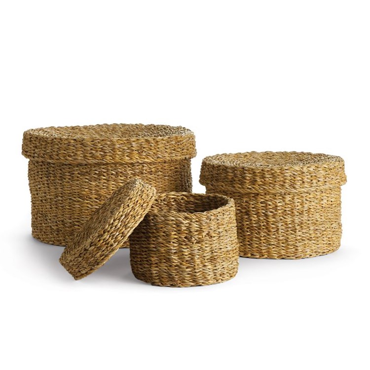 SEAGRASS ROUND LIDDED BASKETS, SET OF 3 Ivystone