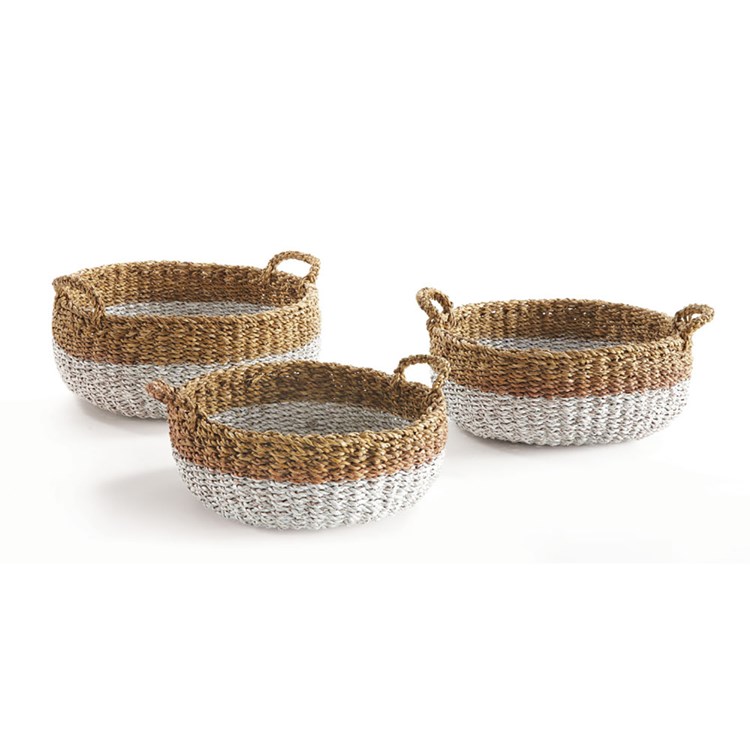 SEAGRASS SHALLOW BASKETS WITH HANDLES, SET OF 3 Ivystone