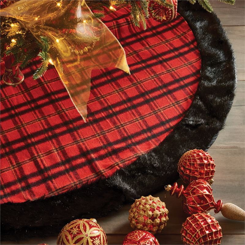 PLAID & FAUX FUR TREE SKIRT 54" Ivystone
