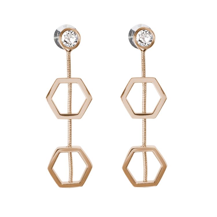 COC Crystal Gold Hexagon 1.5 Austrian Crystal Dangle Earrings Ivystone