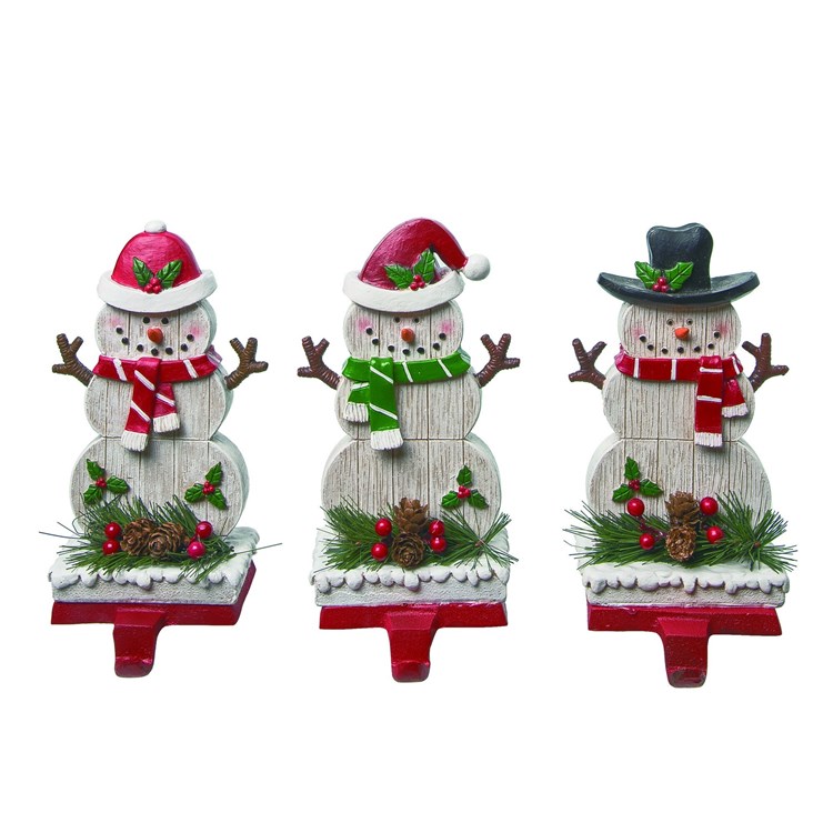 Res Slat Snowman Stocking Holder 3 Asst Ivystone