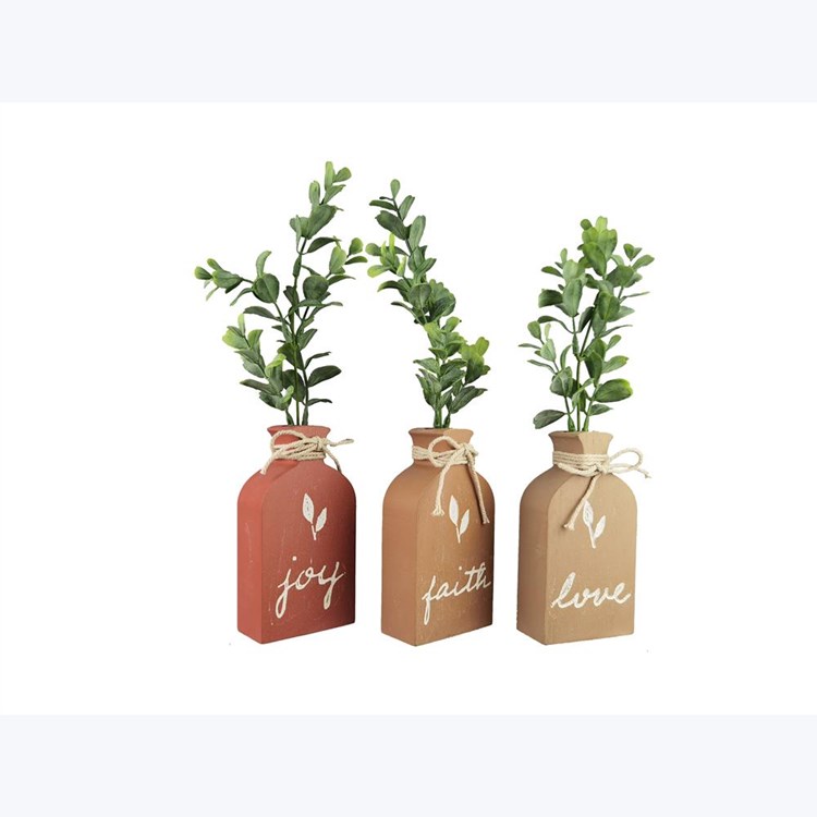 Wood Tabletop Vase With Artificial Flower, 3 Assorted Ivystone