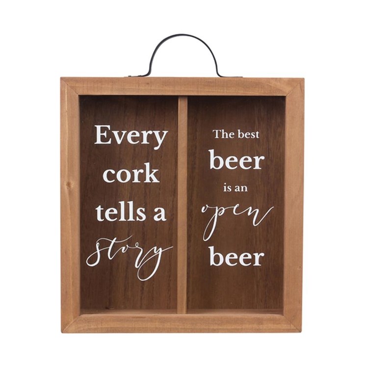 Wood Wine Cork and Beer Cap Holder with Handle Ivystone