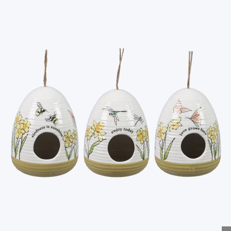 Ceramic DaffodilThemed Birdhouses, 3 Ast Ivystone