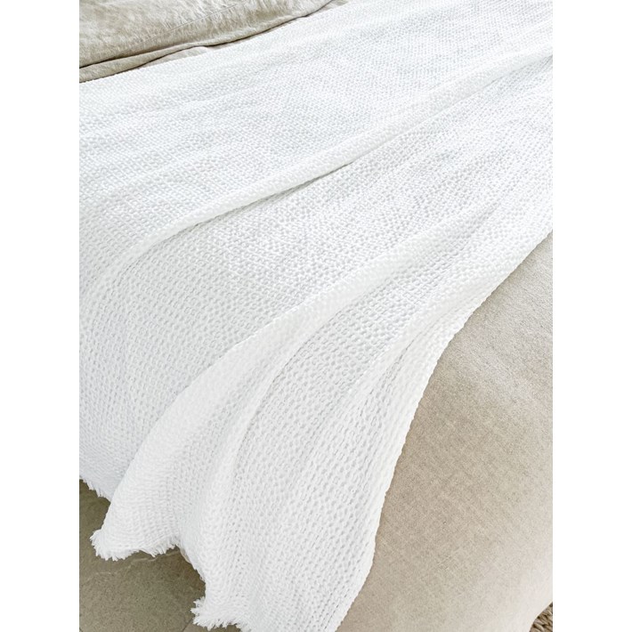 White Cotton Waffle Weave Full/Queen Bed Blanket Ivystone