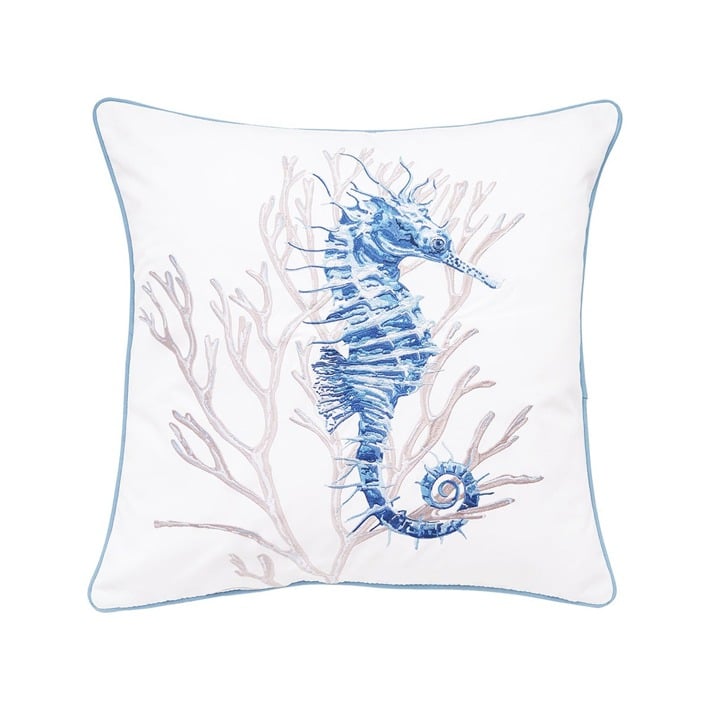 Blue Seahorse and Coral Pillow Ivystone