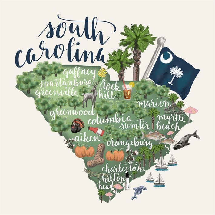 State Map South Carolina, Canvas Wall Art 10x10 Ivystone