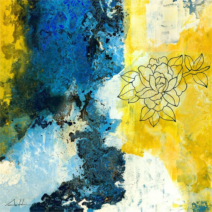 Blue and Yellow Line Series 15, Canvas Wall Art 30x30 Ivystone