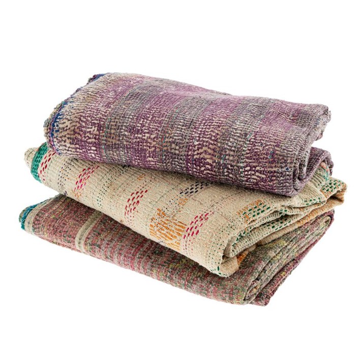 Vintage Bengali Kantha Blanket, Assorted Ivystone