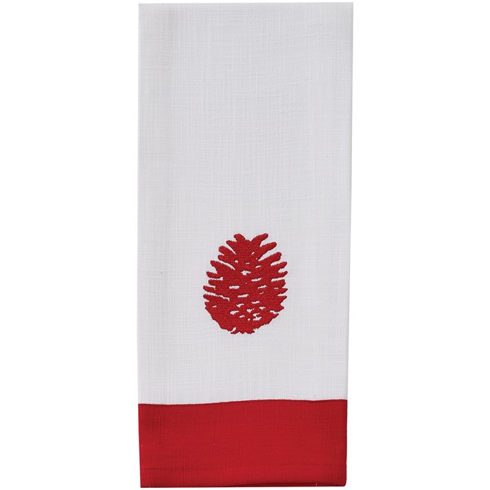 CRANBERRY EMBROIDERED PINECONE DISHTOWEL Ivystone