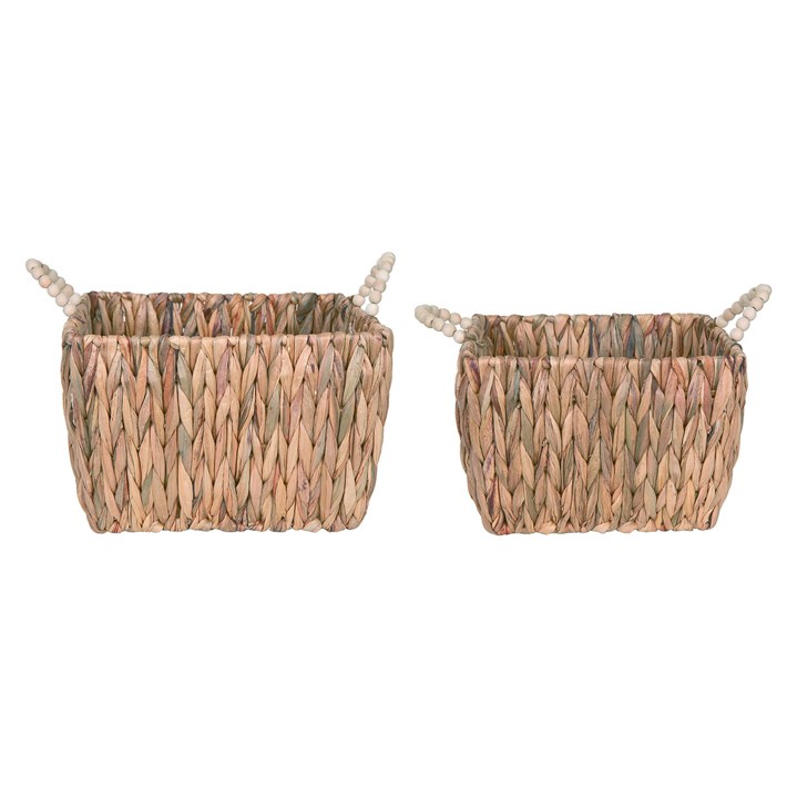 Natural Water Hyacinth Baskets w/Beaded Handles S/2 Ivystone
