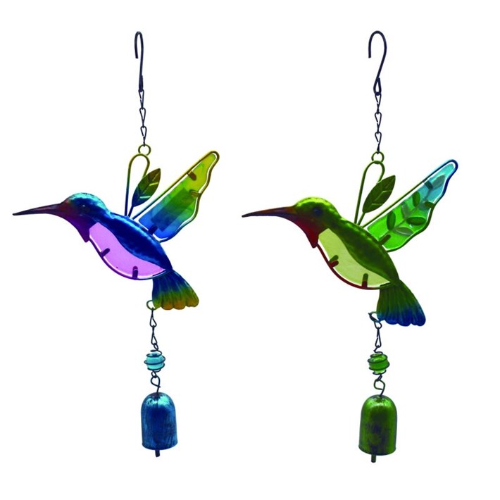Metal Hummingbird Bell 2 Asst Ivystone