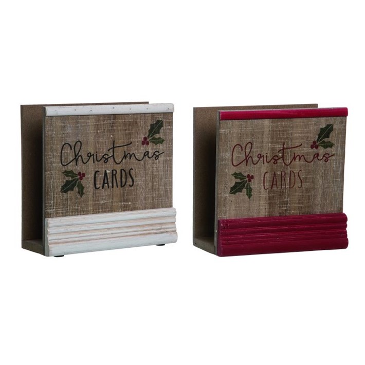 Wood Rustic Christmas Card Holder 2 Asst Ivystone