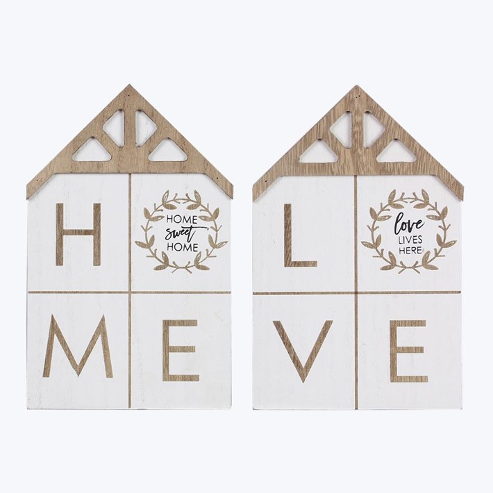 Wood Table Top House Shaped Signs, 2 Ast Ivystone