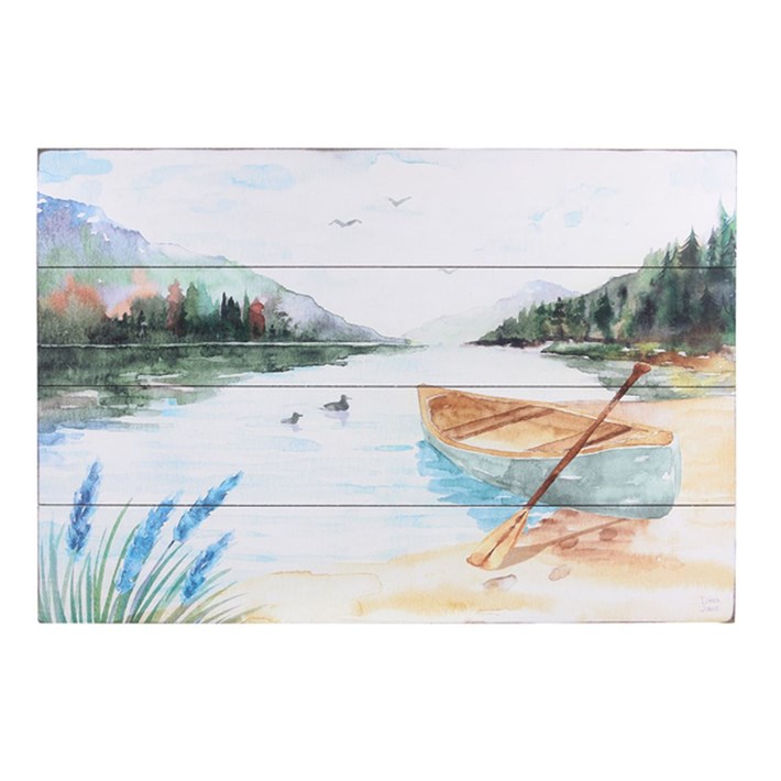 Wood Lake Wall Art with Canoe Ivystone