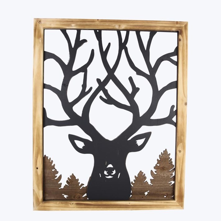 Wood Framed Big Buck Wood Cutout Wall Art Ivystone