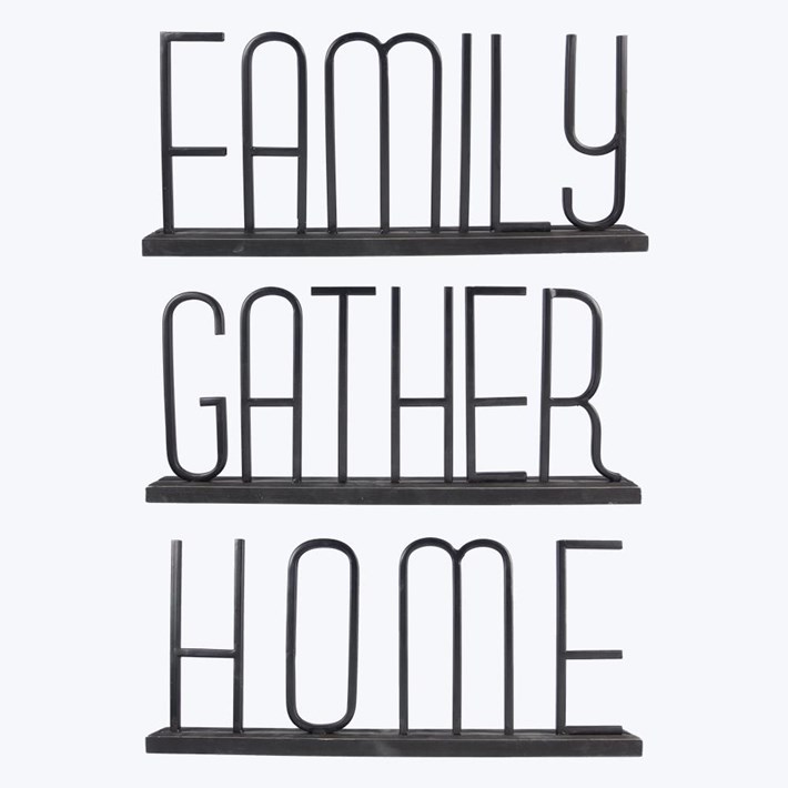 Wood Base, Metal Tabletop Word Sign, 3 Assorted Ivystone