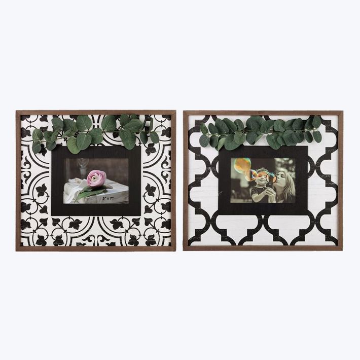 Wood Black and White 5x7 Photo Frame with Artificial Greenery 2