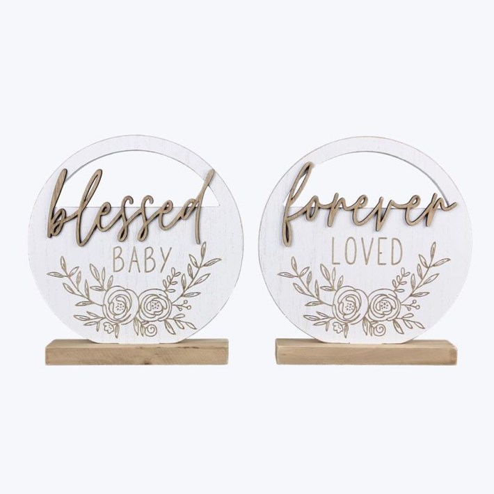 Wood Round Tabletop Word Cutout Signs, 2 Assorted Ivystone