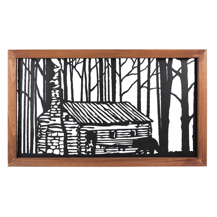 Wood Frame Laser Cut Metal Cabin Art Ivystone