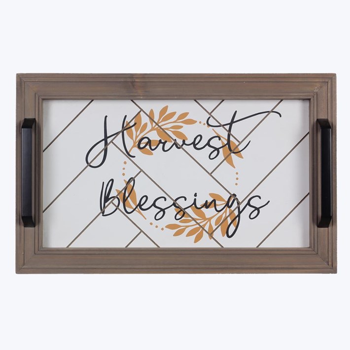 Wood Harvest Blessings Tabletop Serving Tray Ivystone