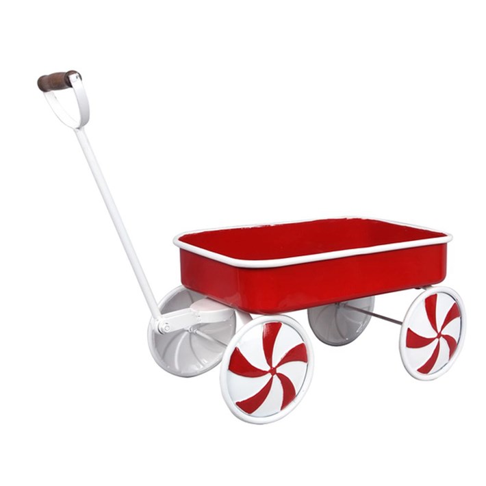 Metal Traditional Christmas Tabletop Wagon with Peppermint Candy Design